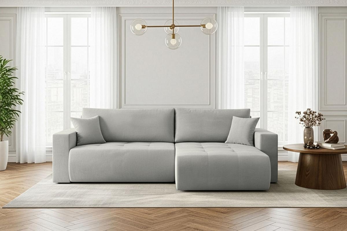 ECKSOFA Alva 3-Sitzer Universall Rechts/Links, Strukturstoff Grau 277/154/83 cm - Schwarz/Grau, Textil (277/154cm) - WFL GROUP