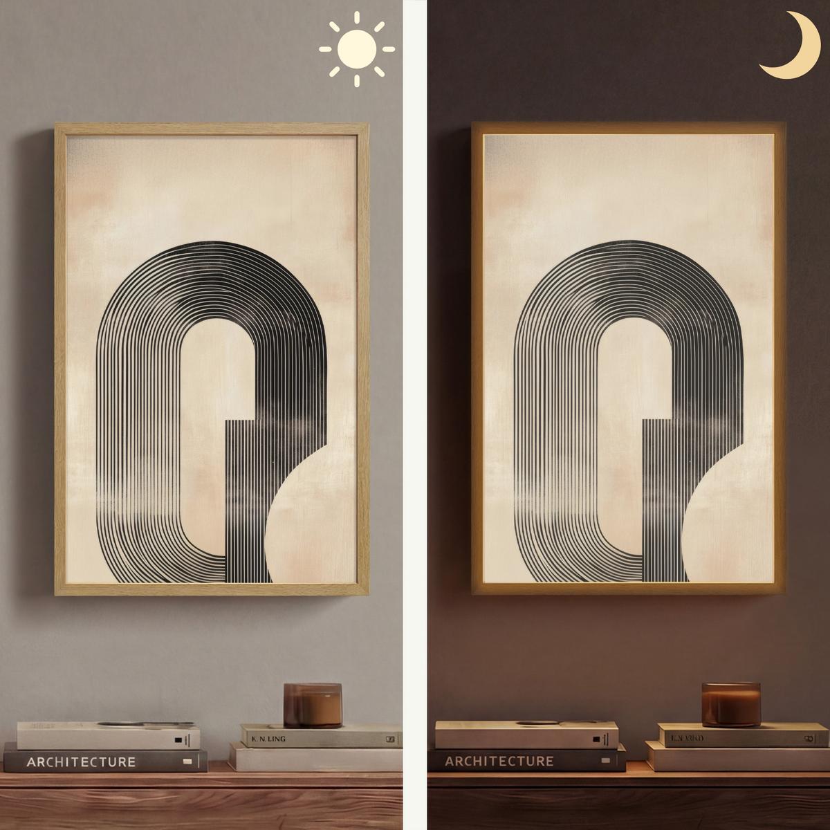 WANDLEUCHTE MIT AKKU Schleife - Streifen - Minimalistisch - Schwarz 40x60 cm - Beige, Holzwerkstoff (40/60/8cm) - OnlyWow