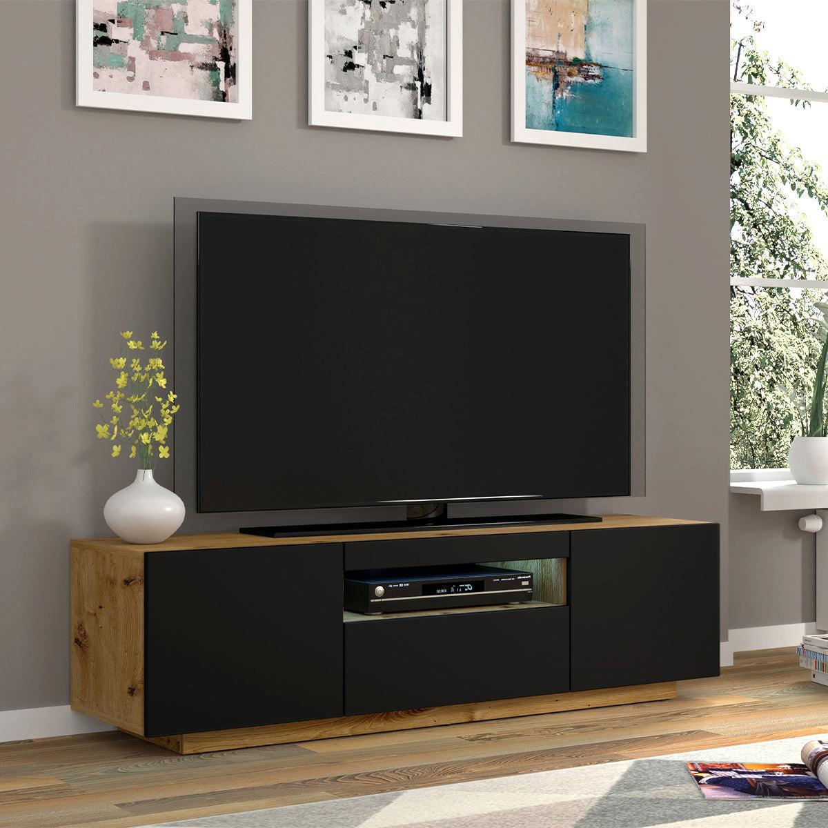 TV-MÖBEL Aurus Holz und Schwarz - Eichefarben/Schwarz, Holzwerkstoff (150/36/37cm) - Petits-meubles
