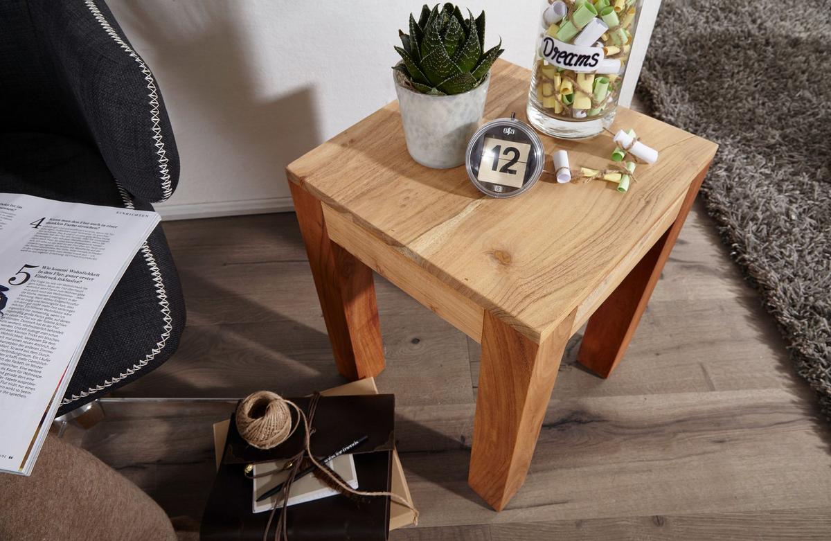 COUCHTISCH Massivholz Handgefertigt Edelholz Design, Beige 35x35x45 cm - Beige, Holz (35/35/45cm) - KADIMA DESIGN