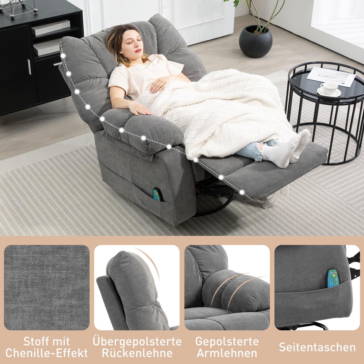 RELAXSESSEL mit Massagefunktion Drehbarer Massagesessel Fernbedienung Dunkelgrau - Dunkelgrau/Schwarz, Textil/Metall (90/98/98cm) - HOMCOM