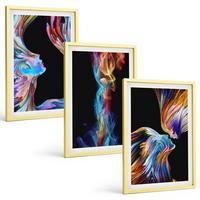 BILDER SET 3er Set - 40x60 cm Goldrahmen - Bunte abstrakte Gesichter - Goldfarben, Kunststoff (40/60cm) - TULUP