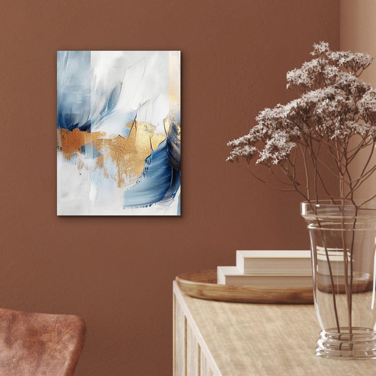 METALLBILD Gold - Blau - Aquarell - Kunst - Modern 30x40 cm - Hellblau, Metall (30/40cm) - MuchoWow