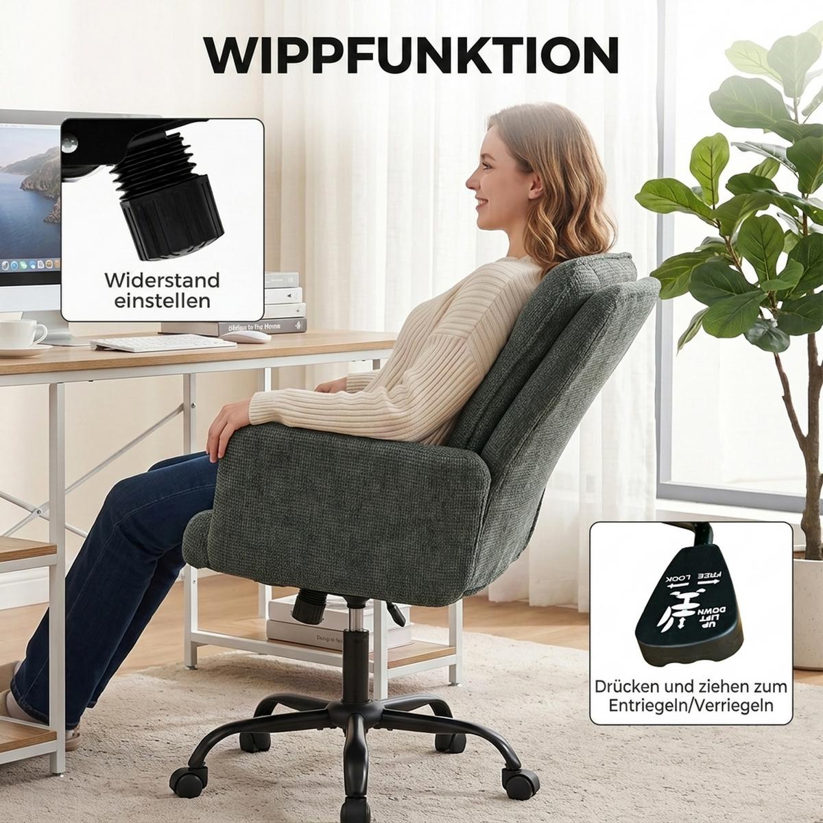 BÜROSTUHL Polyester Dunkelgrün - Dunkelgrün/Schwarz, Holzwerkstoff/Textil (67/103/72cm) - HOMCOM