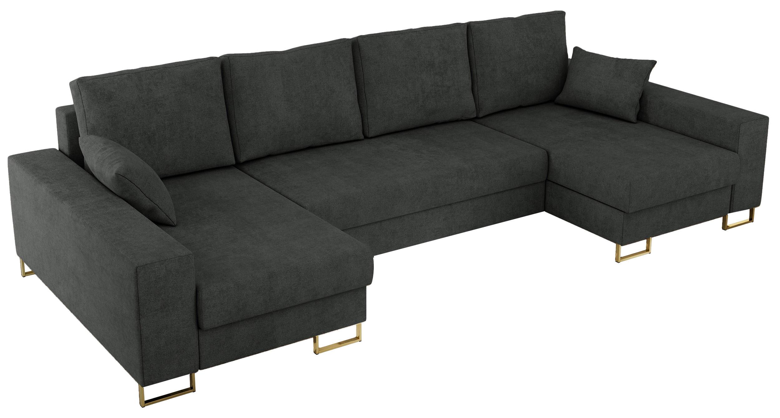 WOHNLANDSCHAFT DORIAN U Struktur Dunkelgrau - Dunkelgrau/Goldfarben, Textil/Metall (312/85/138cm) - MKS