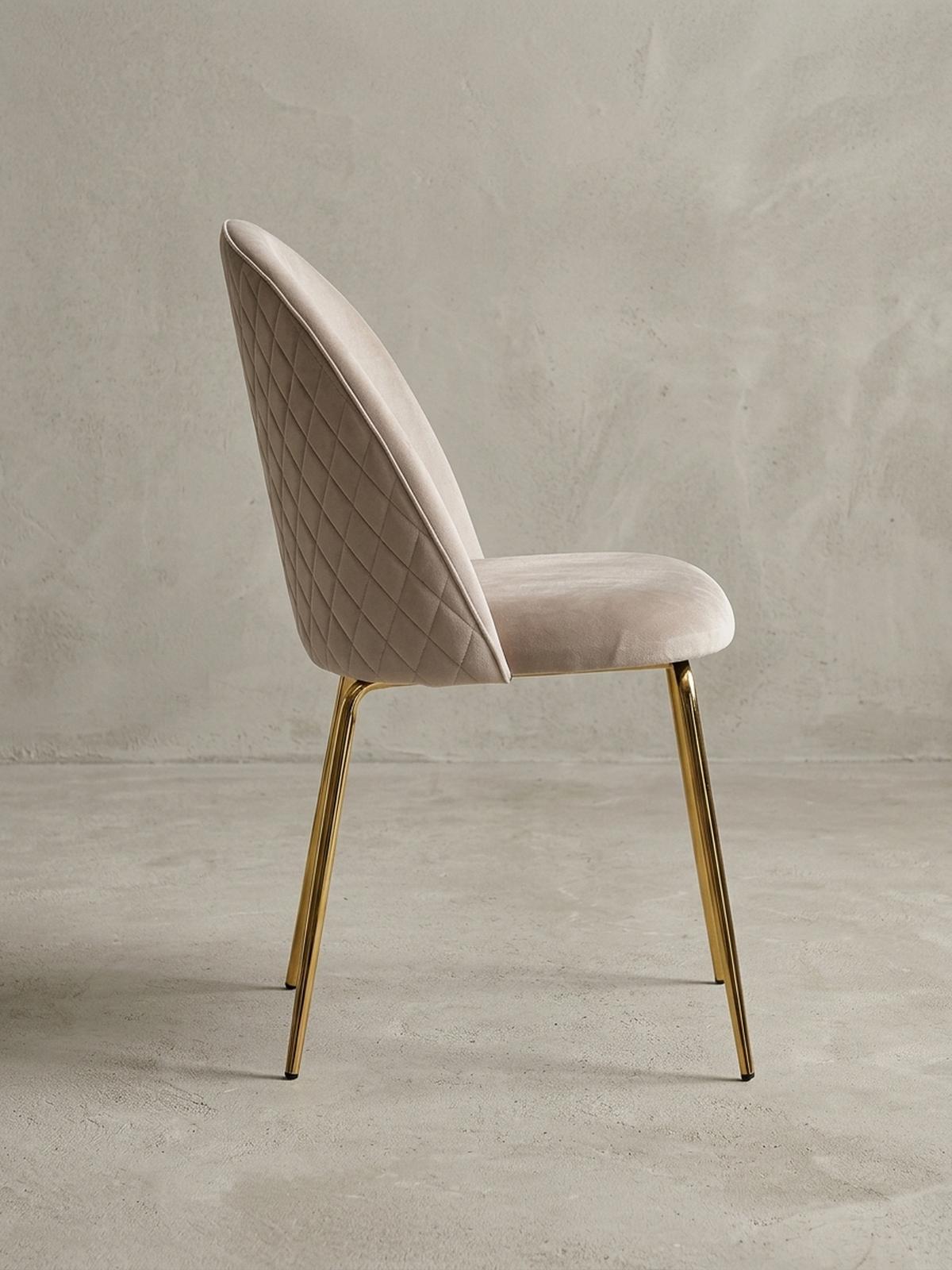 ESSZIMMERSTUHL 2er Set Samtbezug mit Metallgestell Diamantsteppung Skandinavisch gepolstert, Beige 53x50x87 cm - Beige/Goldfarben, Textil/Metall (53/87/50cm) - KADIMA DESIGN