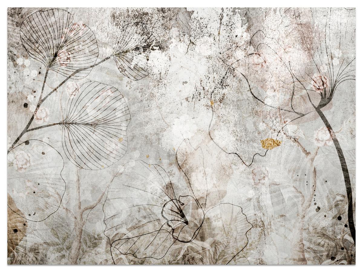 FOTOTAPETE für Wohnzimmer Vintage Blätter Blumen Beton Abstrakt 100x70 - Gelb/Orange, Papier (100/70cm) - Muralo
