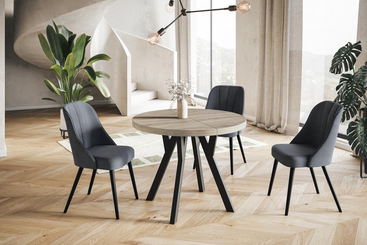 RUNDER Esstisch ausziehbar – Moderner Wohnzimmertisch und Küchentisch – Tisch mit Stabile Konstruktion, Durchmesser 120 cm - 220 cm - Farbe Sonoma - Schwarz/Braun, Holzwerkstoff (120/120/77cm) - Alpi-Möbel