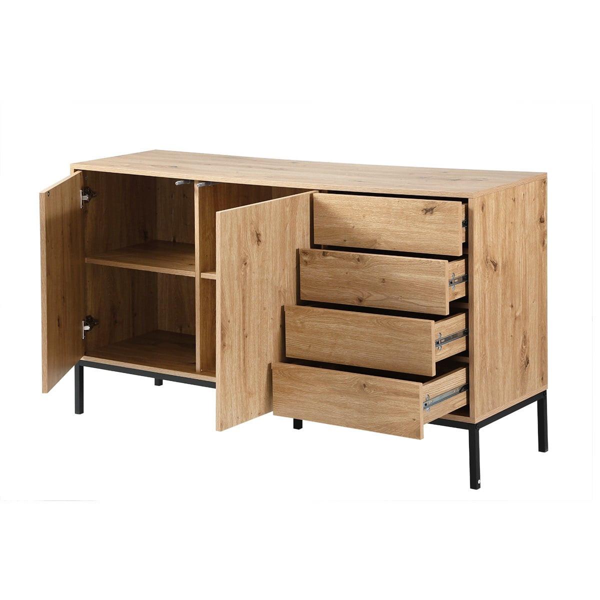 BUFFET mit 2 Türen und 4 Schubladen L140 cm 140/40/80 cm - Eschefarben, Holzwerkstoff (40/80/48.5cm) - Calicosy
