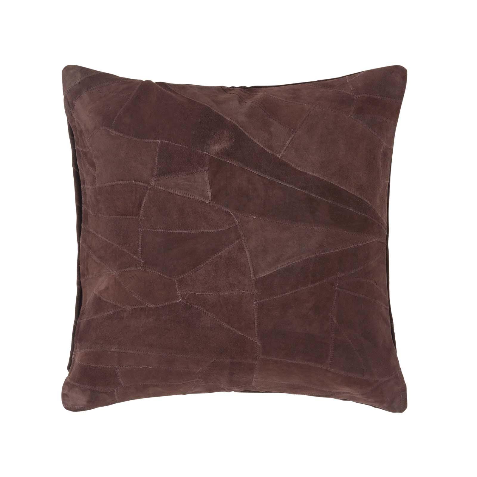 LEDERKISSEN Patchwork dunkelbraun 45/45 cm - Dunkelbraun, Leder/Textil (45/45cm) - Homescapes
