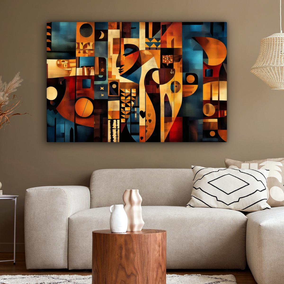 LEINWANDBILD Figuren - Abstrakt - Symbole Wohnzimmer Groß 120x80 cm - Terracotta, Textil (120/80cm) - MuchoWow