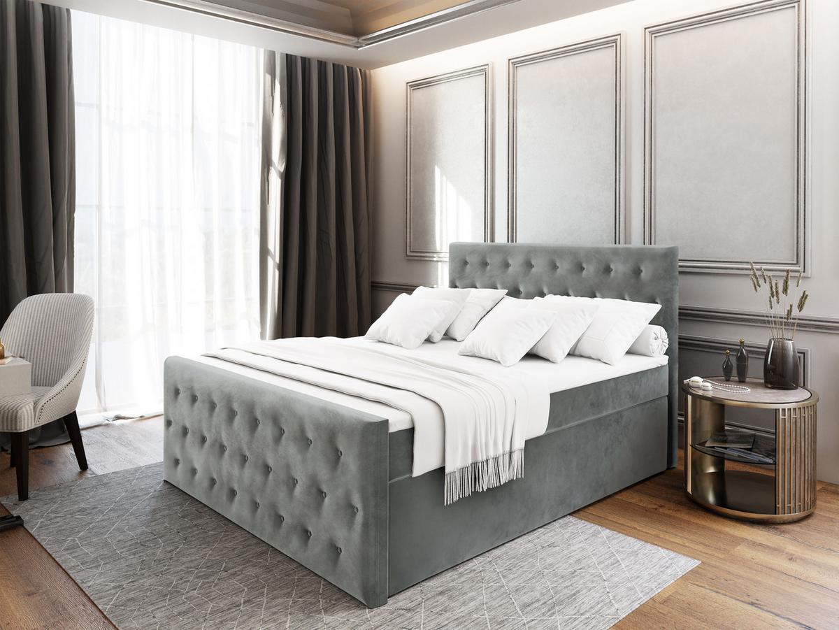 BOXBETT FONDI 140x200 cm mit Matratze und Topper - Hellgrau - Hellgrau, Holz (140/200cm) - MASSENO