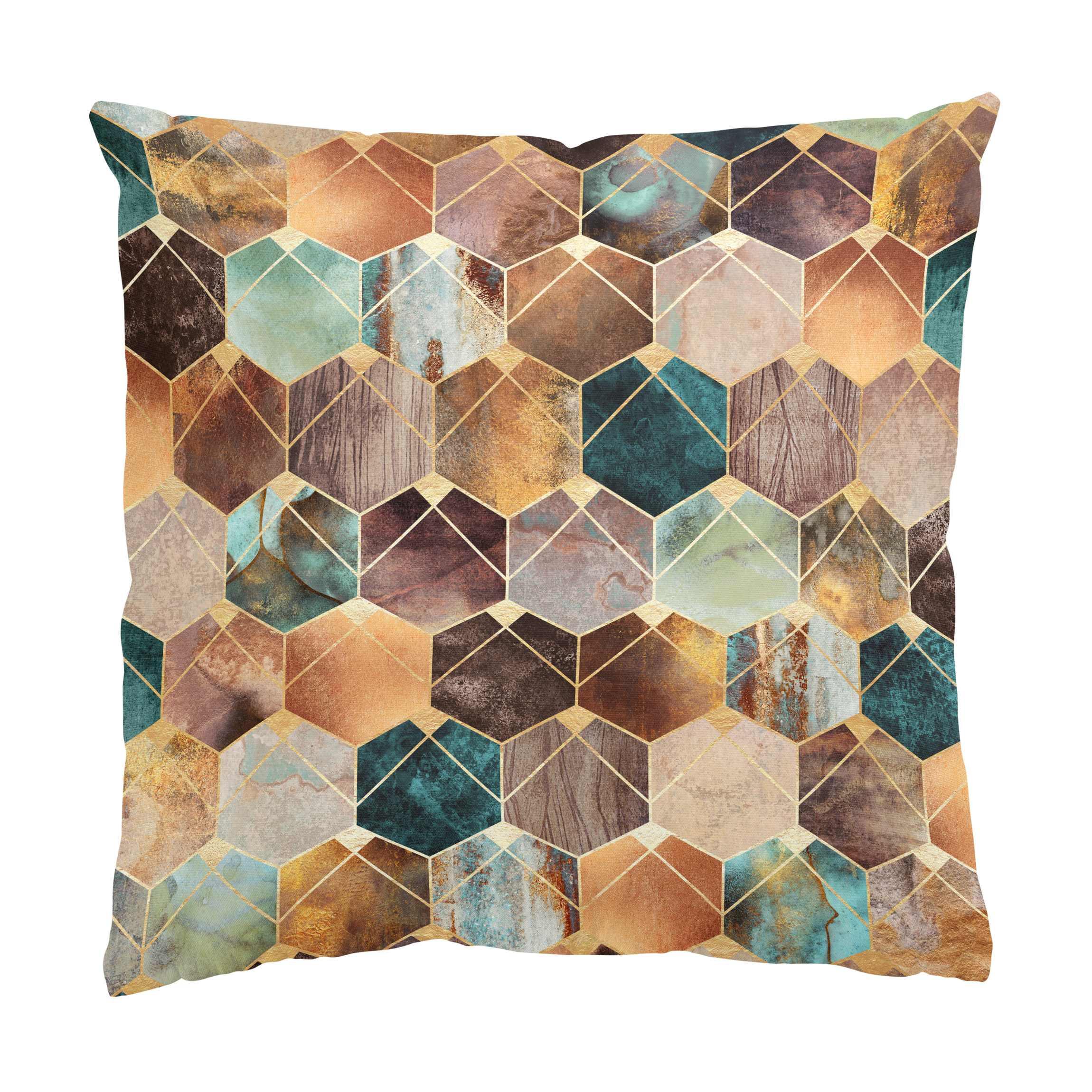 DEKOKISSEN Türkise Geometrie goldenes Art Deco 40/40 cm - Goldfarben, Textil (40/40/10cm) - Bilderwelten