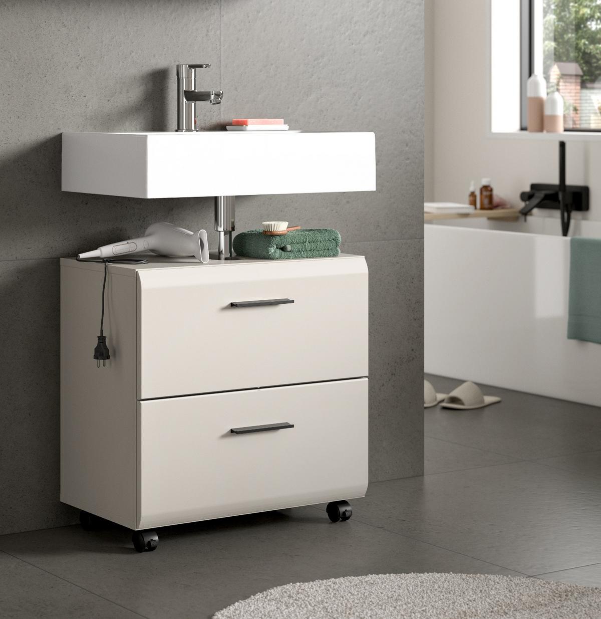 WASCHBECKENUNTERSCHRANK Kaschmir 60 cm, Badezimmer Unterschrank auf Rollen - Kaschmir/Schwarz, Holzwerkstoff/Kunststoff (60/59/30cm) - Inn.Furn