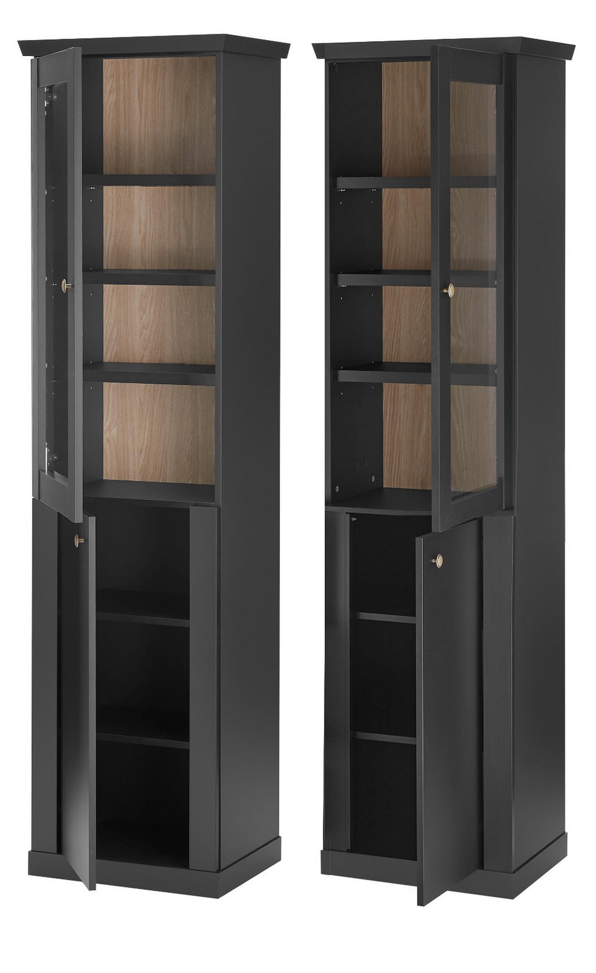 VITRINE schwarz matt, Eiche 55 cm, Vitrinenschrak Landhaus mit Soft-Close - Eichefarben/Messingfarben, Glas/Holzwerkstoff (55/200/39cm) - Furn.Design