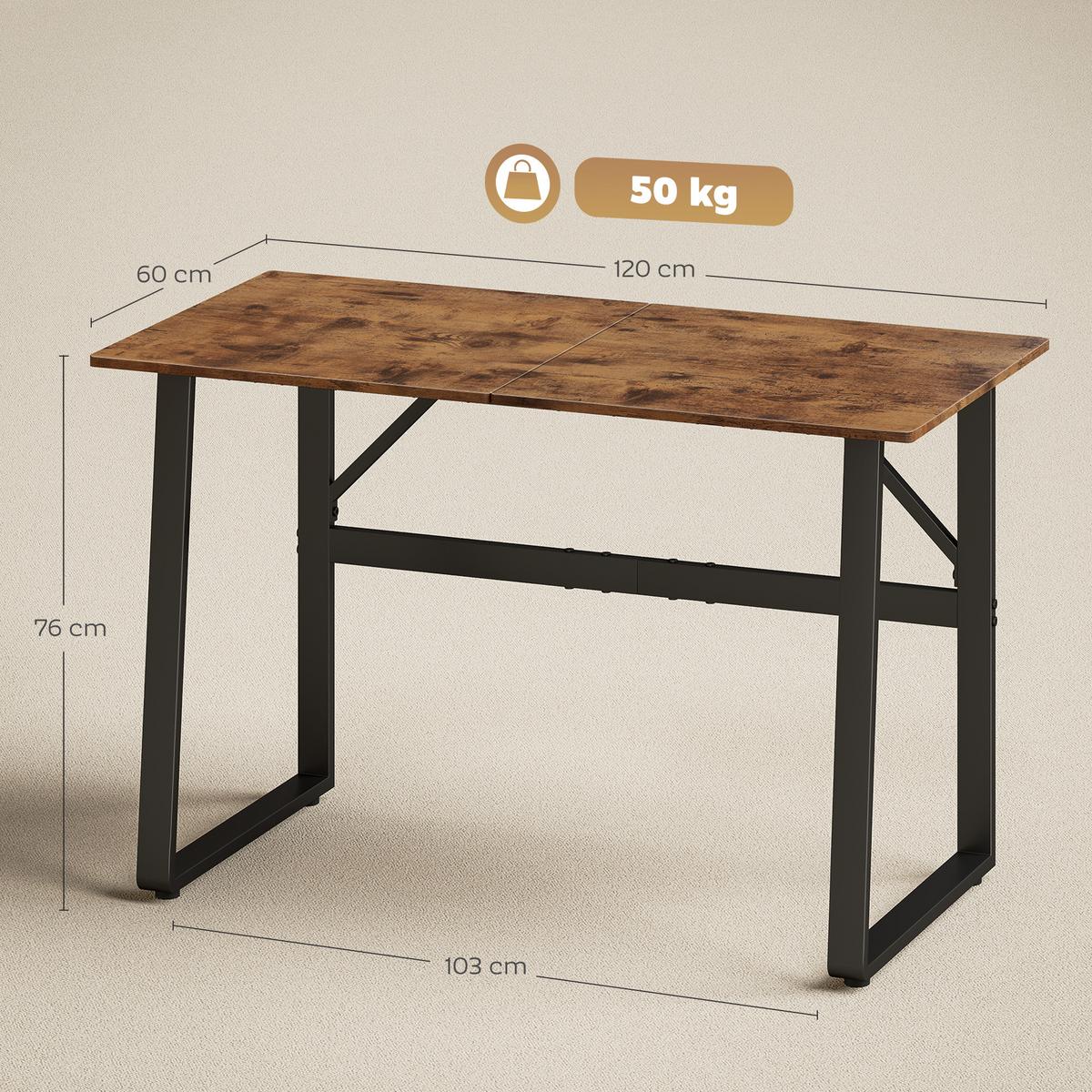SCHREIBTISCH Spanplatte Stahl Rustikal-Braun - Schwarz/Braun, Holzwerkstoff/Metall (120/60/76cm) - HOMCOM