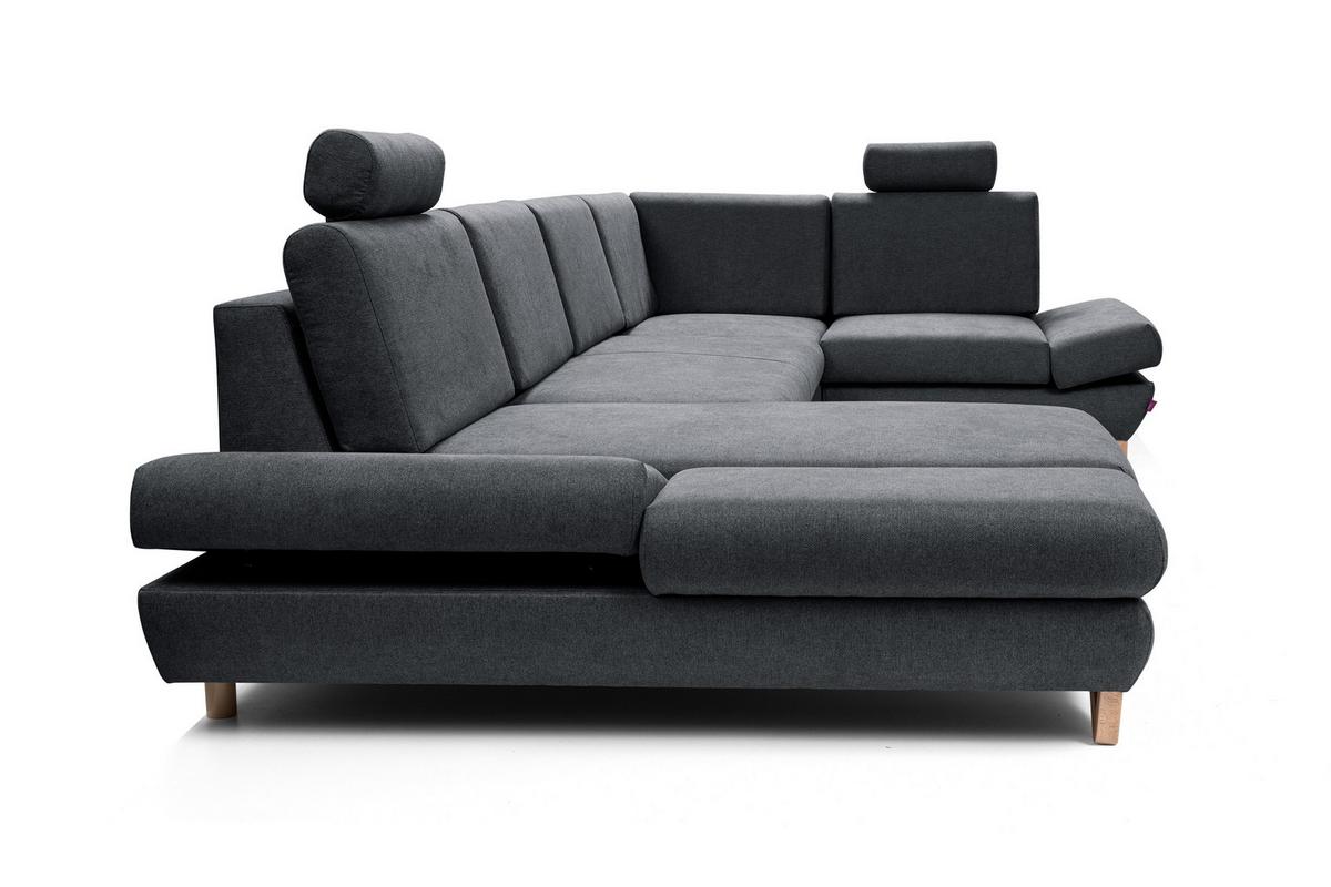 WOHNLANDSCHAFT CASA IV R-S Anthrazit Plüsch-Stoff mit Schlaffunktion - Anthrazit, Holz (344/100/199cm) - MASSENO