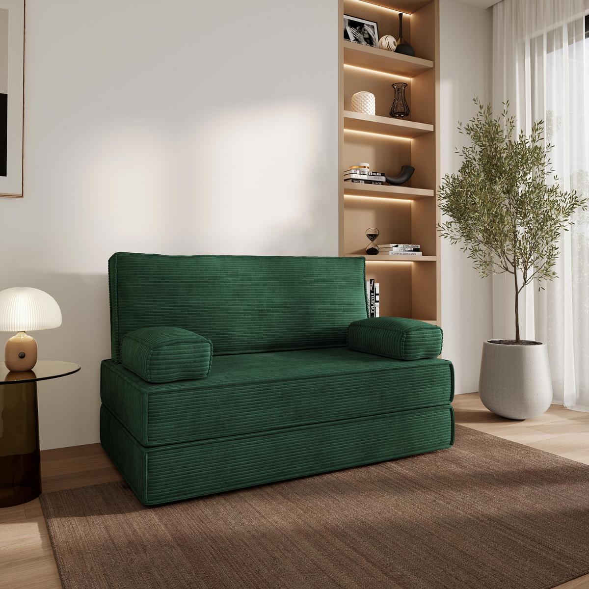 BETTSOFA LADIA aus Schaumstoff Cordstoff Grün Schlaffunktion - Grün, Textil (140/86/60cm) - MASSENO