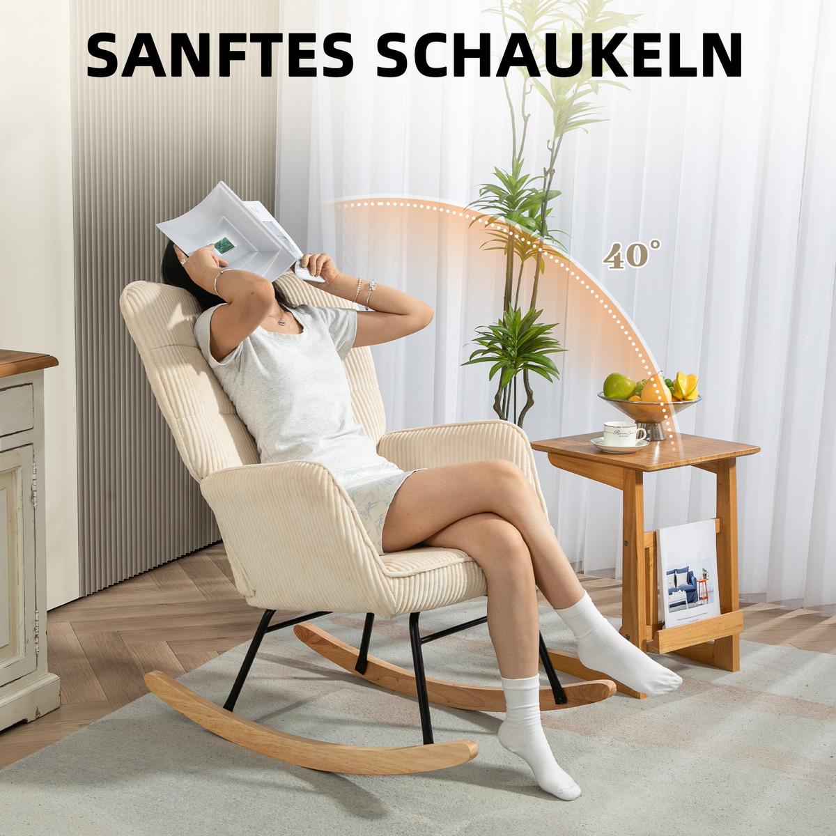 SCHAUKELSTUHL, Schaukelsessel mit Kordoptik, Armlehne für Wohnzimmer, Beige - Beige/Naturfarben, Buchenholz/Textil (98/101/71cm) - HOMCOM
