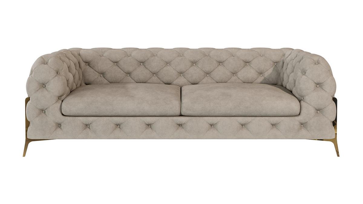 CHESTERFIELD-SOFA 3-Sitzer Lexi Dunkle Creme Samt - Goldfarben/Creme, Holz/Textil (225/75/100cm) - S-Style Möbel