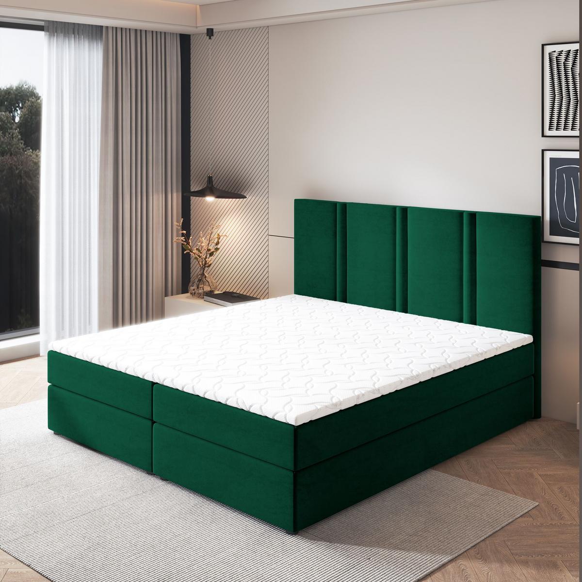 BOXBETT LARIO 160x200 cm mit Matratze und Topper - Grün - Grün, Holz (160/200cm) - MASSENO