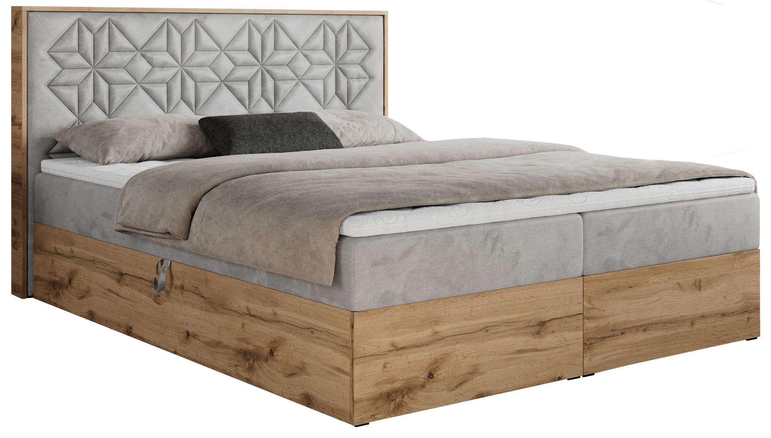 BOXBETT NESSI - 180/200 Hellgrau Velvet - H3 - Hellgrau, Holz/Textil (180/200cm) - MKS