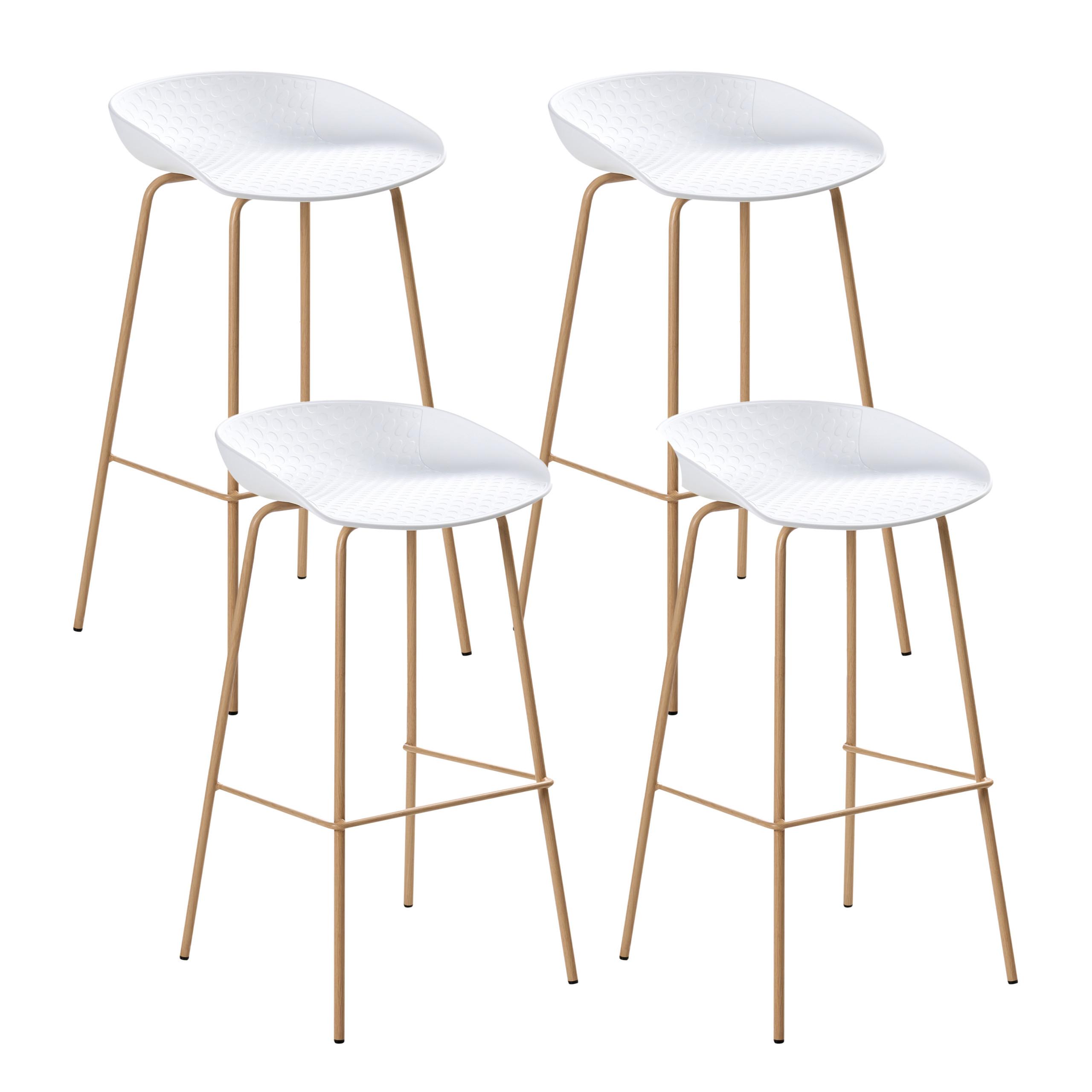 BARHOCKER 4er-Set Hellbraun Venlo - Hellbraun/Weiß, Kunststoff (43/84/44cm) - Beliani
