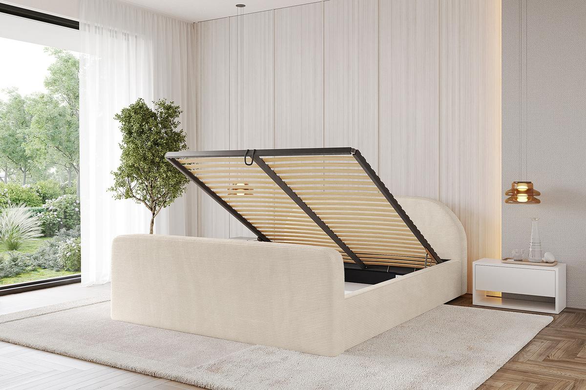 POLSTERBETT mit Bettkasten, Fußteil und Lattenrost, Boxbett mit Matratze H3/H4 - TIVON-Z-V1 180x200 Beige - Creme, Holzwerkstoff/Textil (180/200cm) - ALTDECOR