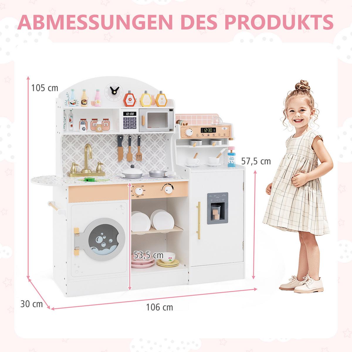 SPIELKÜCHE Weiß - Weiß, Holzwerkstoff (106/105/30cm) - COSTWAY