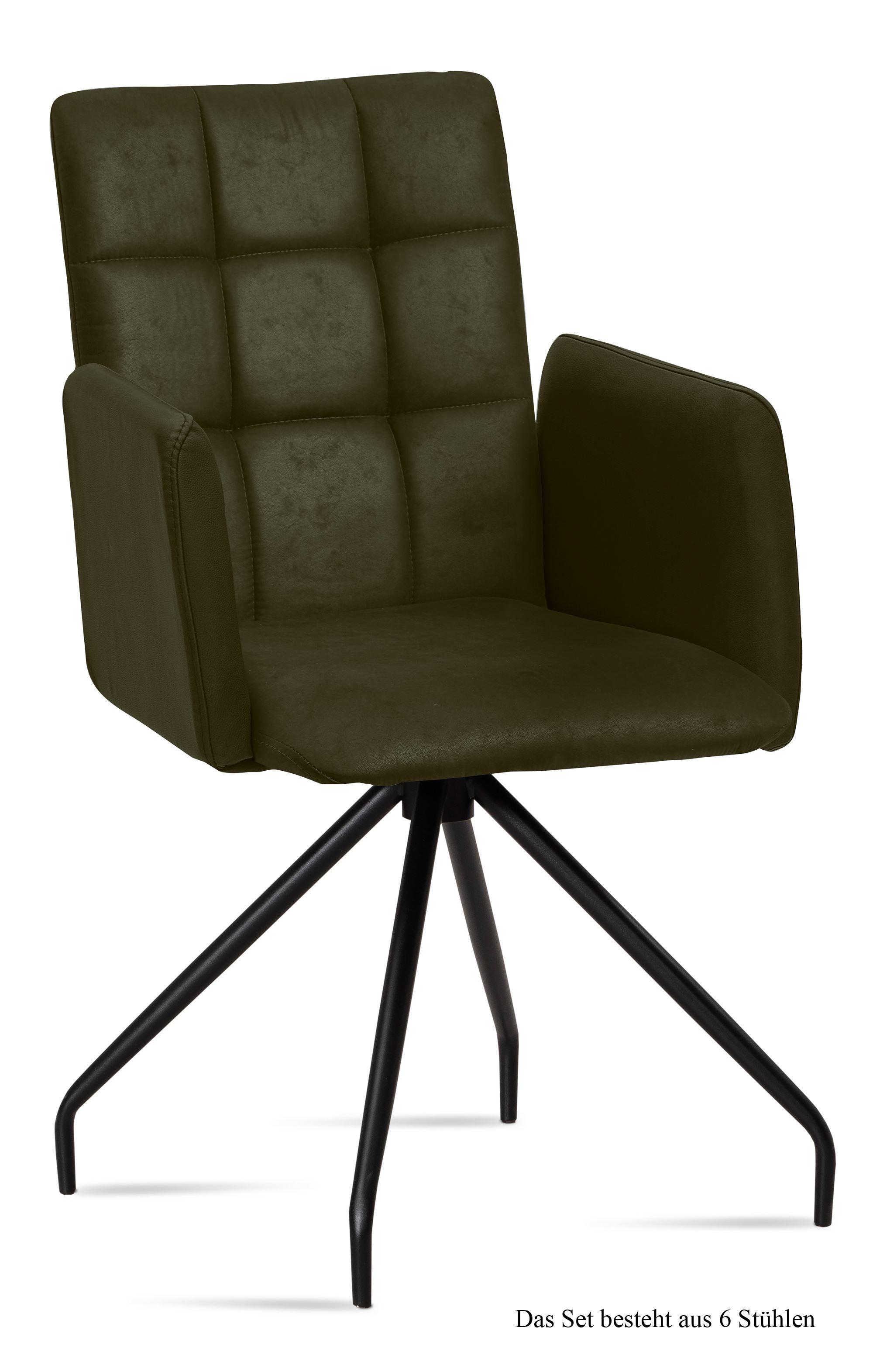 ARMLEHNSTUHL (6er-Set) Devina 52x91x60 Schwarz/Khaki - Dunkelgrün/Schwarz, Kunststoff (60/91/52cm) - 58aufmkessel