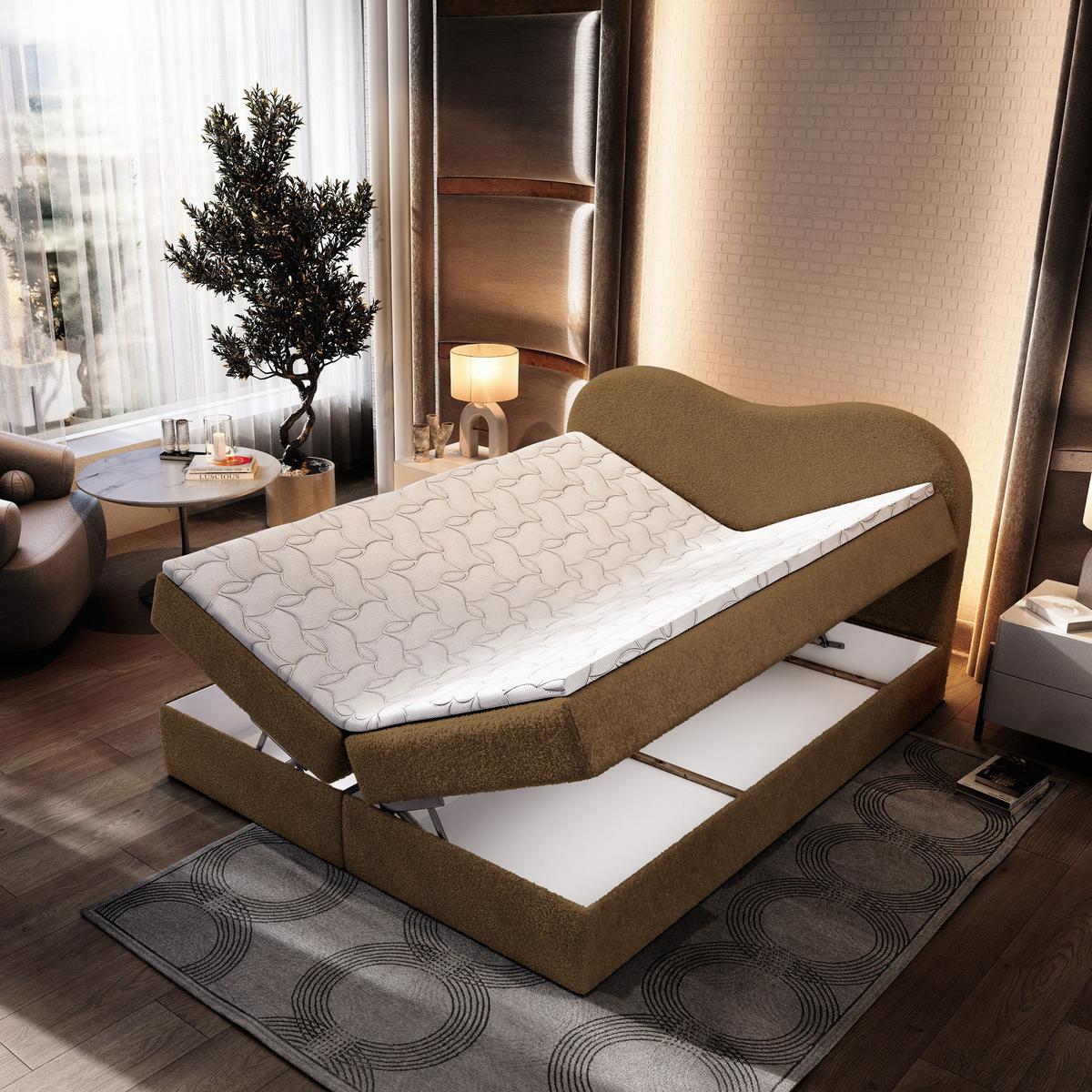 BOXBETT FLUVIA N 140x200 cm mit Matratze und Topper - Braun - Braun, Holz (140/200cm) - MASSENO
