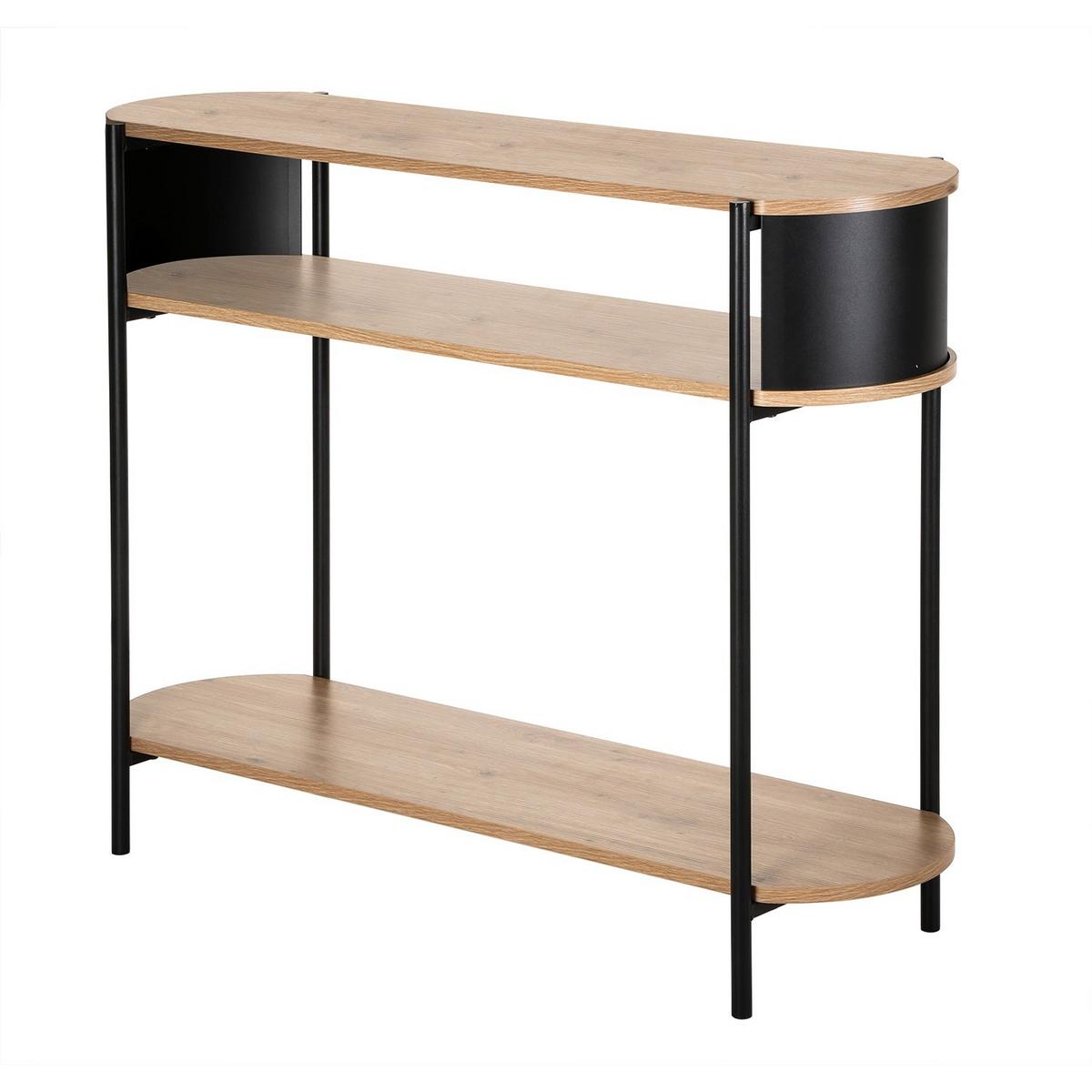 KONSOLE mit 3 Ebenen und schwarzen Metallseiten 34/80/100 cm - Eschefarben, Holzwerkstoff (40/34/80cm) - Calicosy