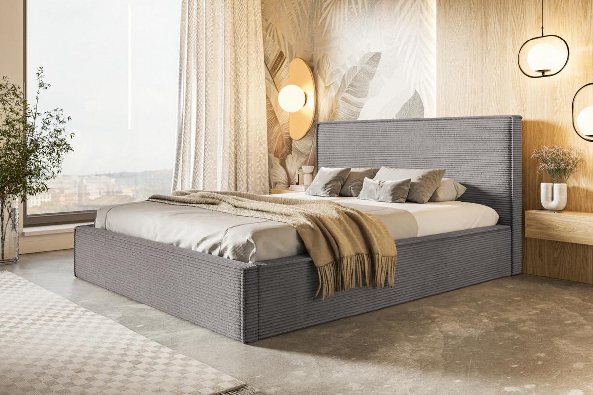 BETT 200x200 - Polsterbett mit Bettkasten und Metallrahmen - Modern Betten - Hochwertiger Poso-Stoff - Kollektion Milano - Grau - Dunkelgrau, Holz/Textil (200/200cm) - Alpi-Möbel