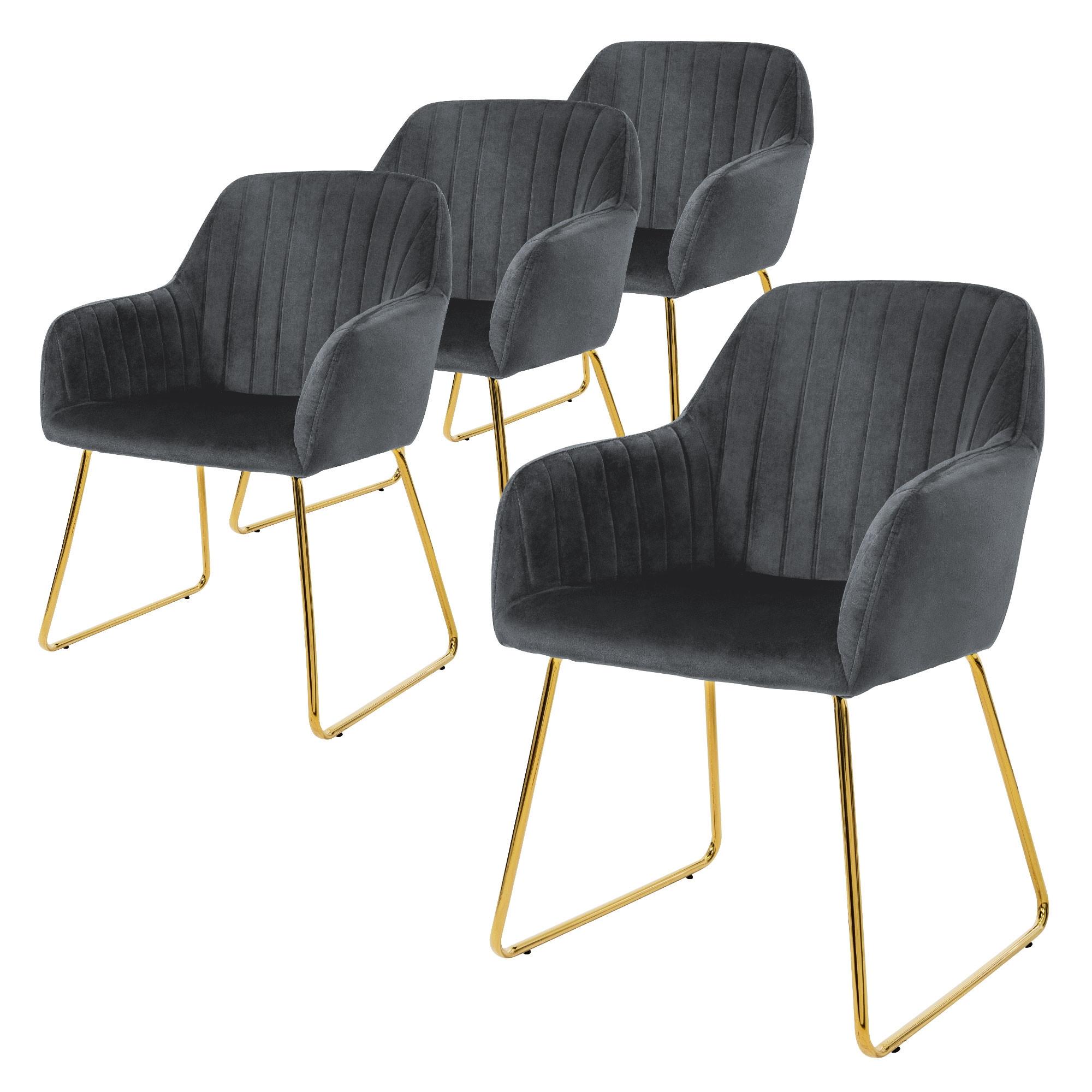ESSZIMMERSTÜHLE 4er Set Grau Samt - Goldfarben/Grau, Textil/Metall (60/82/57cm) - ML-DESIGN