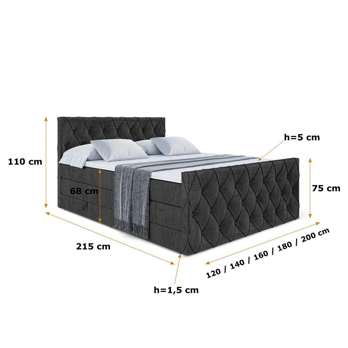 BOXSPRINGBETT AMAY-Z KING - 140x200 - H3/H4 - Schwarz - Schwarz, Holzwerkstoff (140/200cm) - ALTDECOR