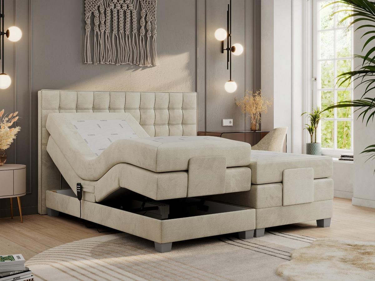 BOXBETT ELEKTRO 140/200 Beige Velvet - H4 - Beige, Holz/Textil (140/200cm) - MKS