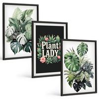 BILDER SET 3er Set - 40x60 cm Schwarzer Rahmen - Tropische Pflanzen, Pflanzenliebhaberin - Schwarz, Kunststoff (40/60cm) - TULUP