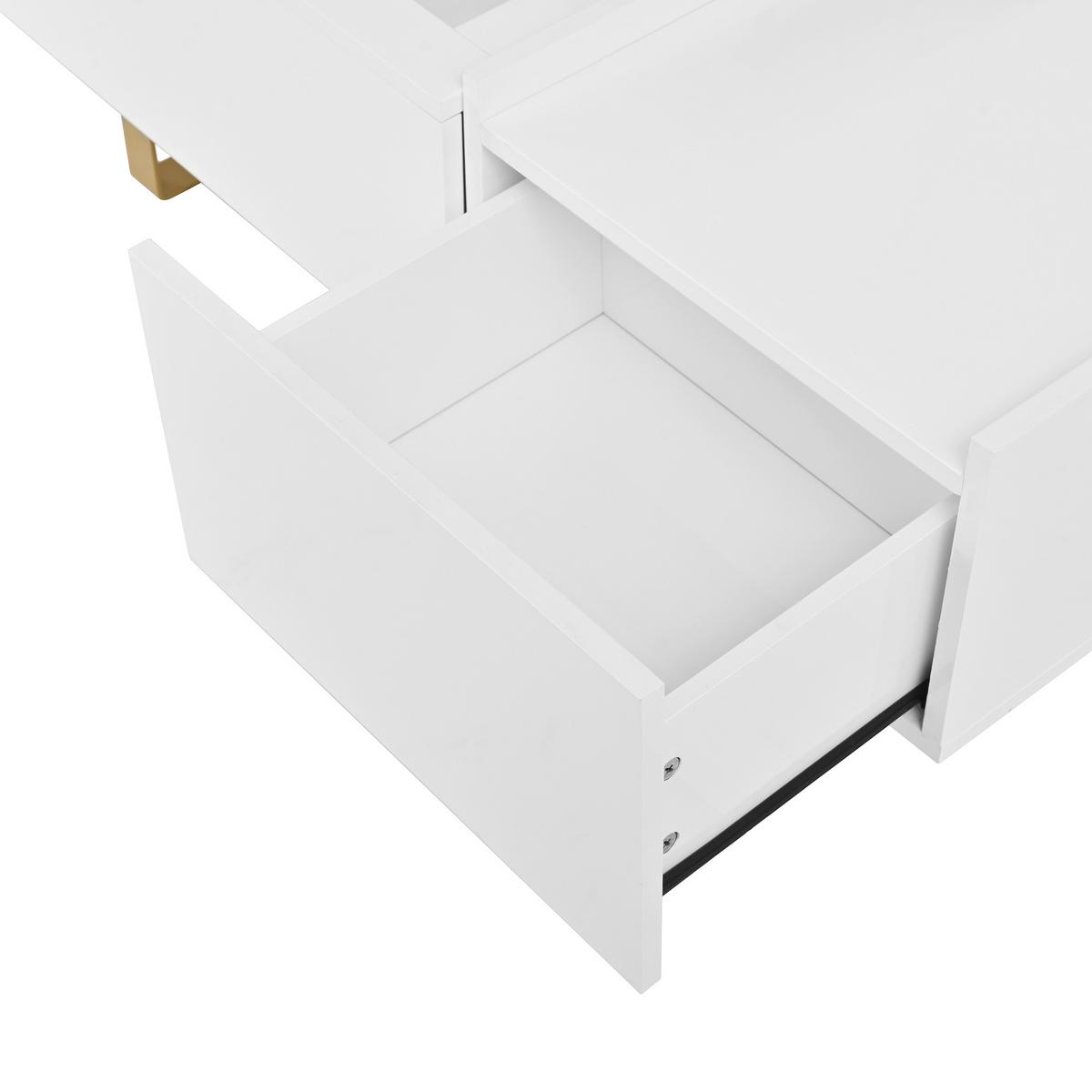 COUCHTISCH Höhenverstellbar Weiß Hochglanz mit Schublade - Weiß, Holzwerkstoff (50/100/54.5cm) - Urban Meuble