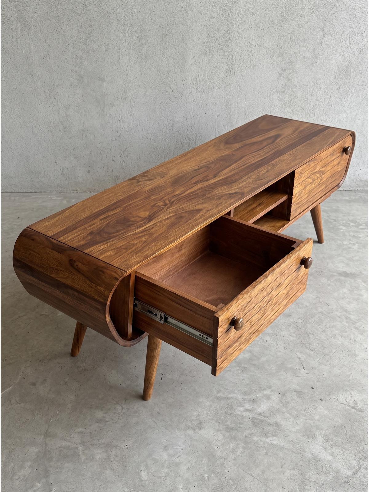LOWBOARD SCHELDE, Dunkles Massivholz, mit Stauraum, 160 x 45 x 50 cm - Dunkelbraun/Braun, Holz (160/50/45cm) - KADIMA DESIGN