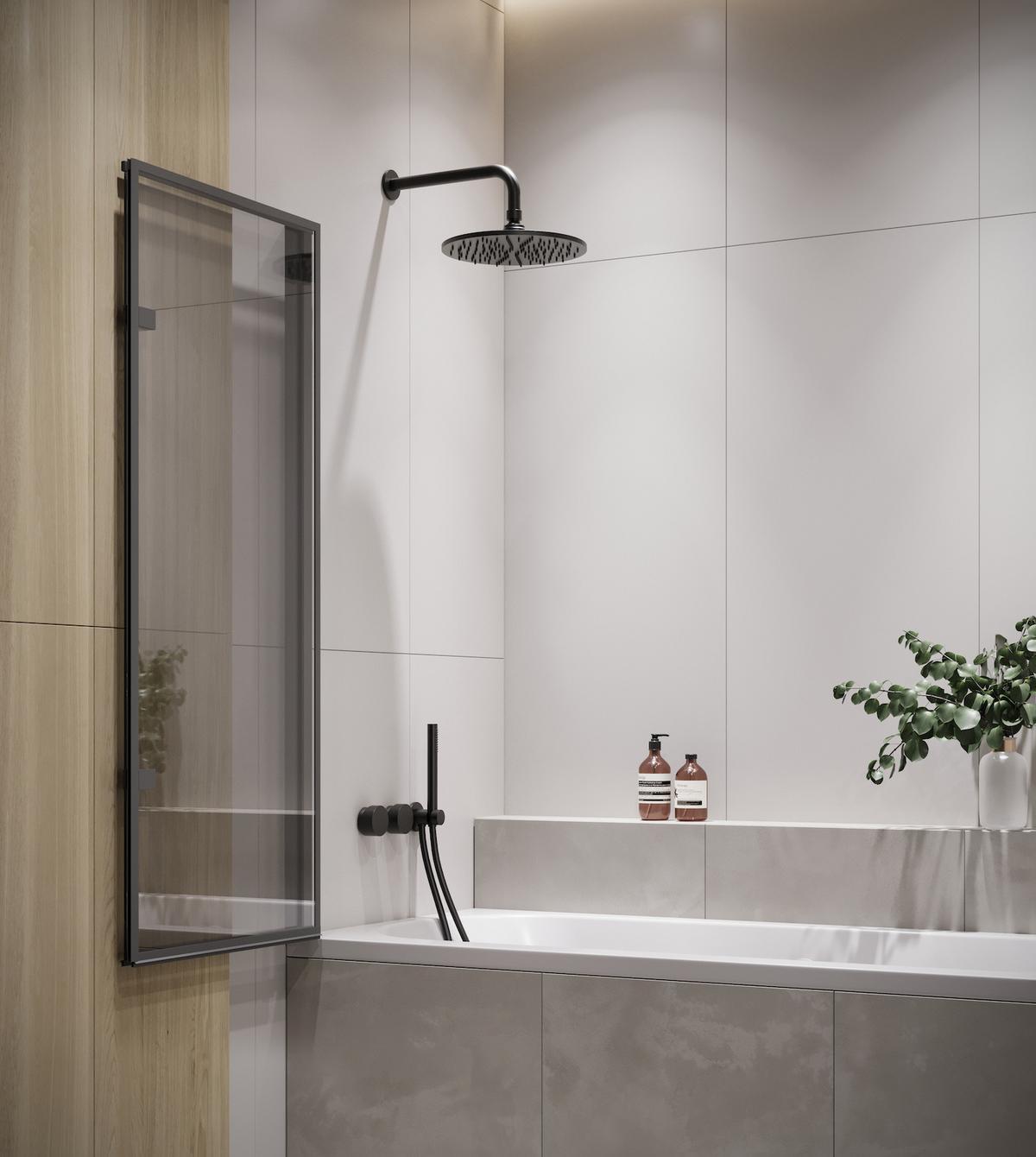BADEWANNE Berkan 2 Teile cm Medal - 110 x 140 cm - Schwarz, Glas (110/140cm) - Badplaats