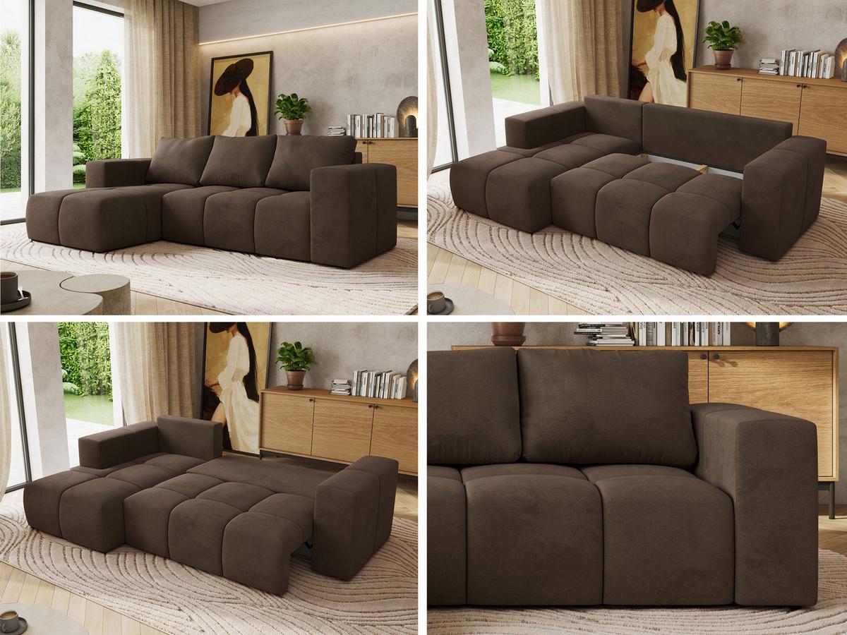 ECKSOFA MONIVA Braun Velvet - Links - Schwarz/Braun, Kunststoff/Textil (164/266cm) - MKS