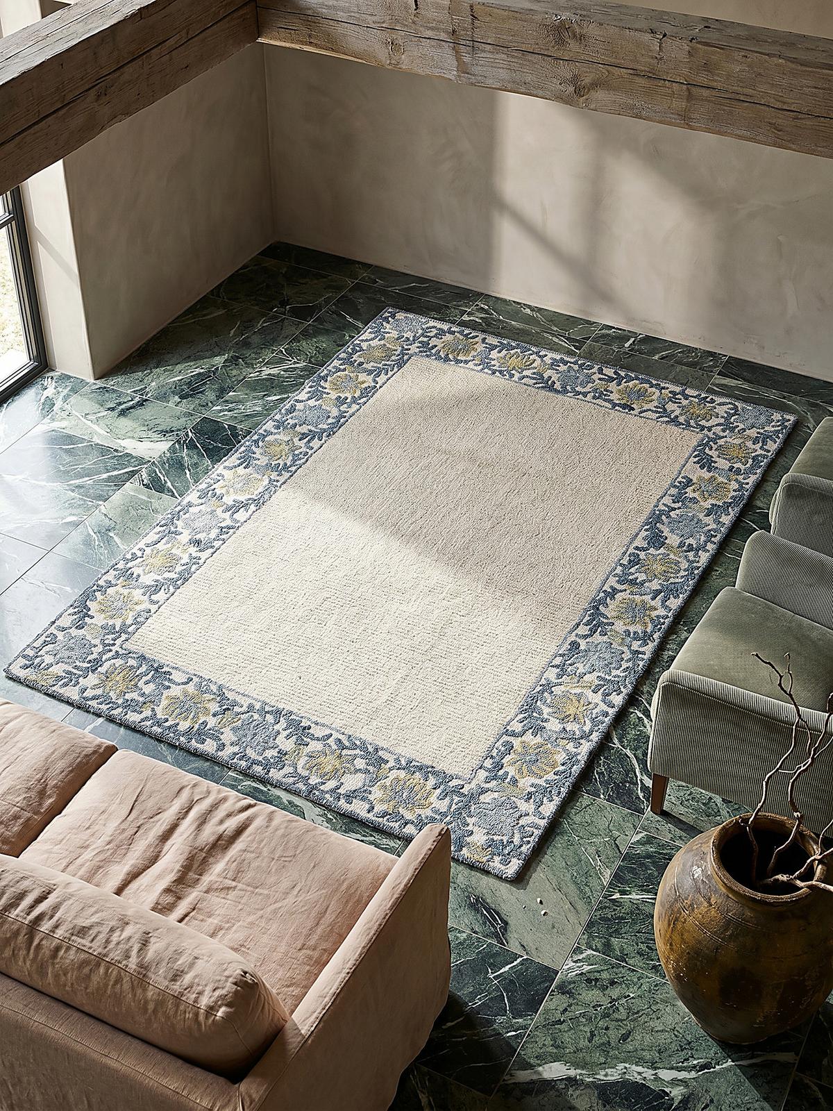WOLLTEPPICH BROK, mit Bordüre, Blau, 200 x 290 cm - Blau, Textil (290/200cm) - KADIMA DESIGN