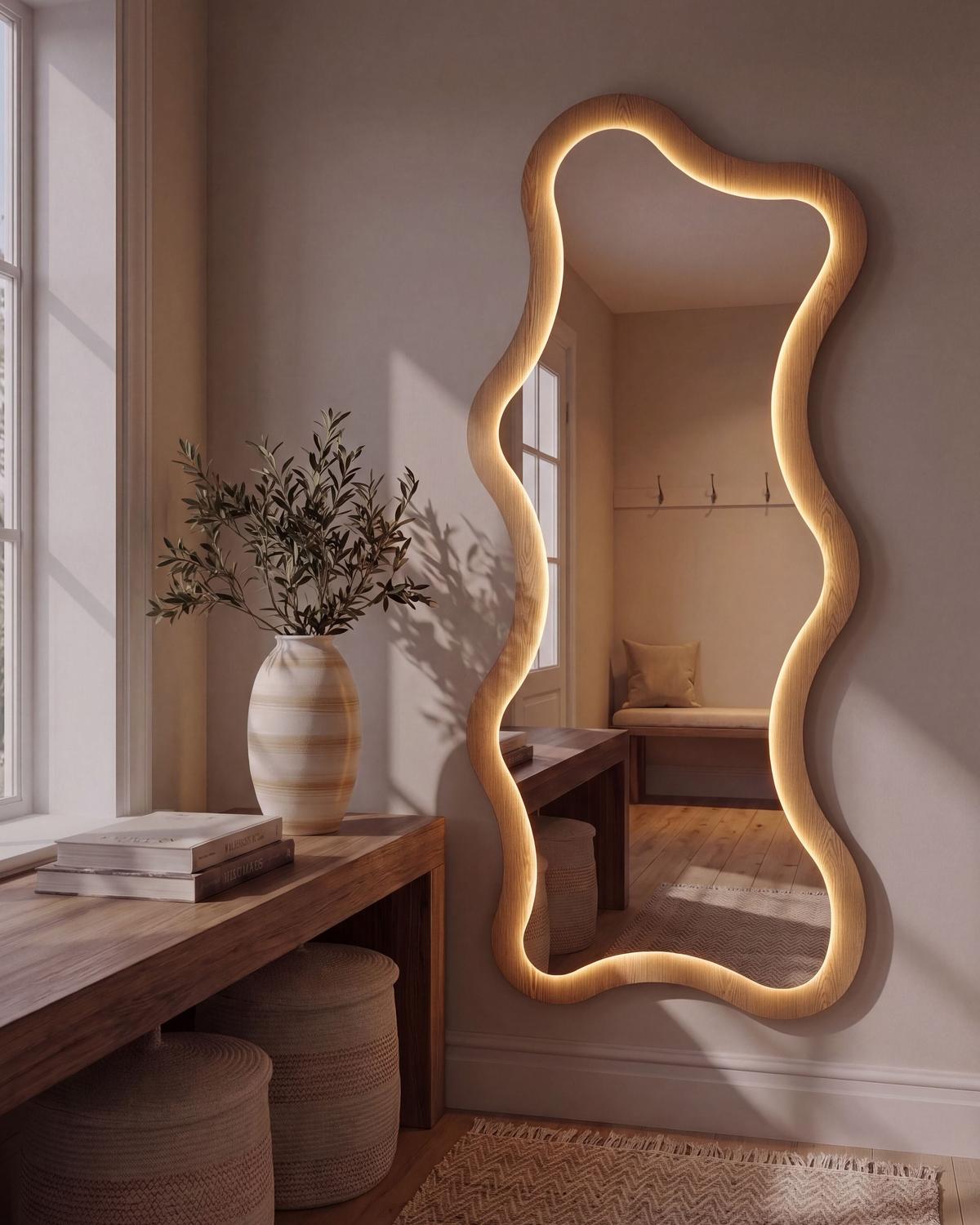 WANDSPIEGEL 61/170 cm Hellbraun LED Combre - Braun, Glas (61/170/2cm) - Beliani