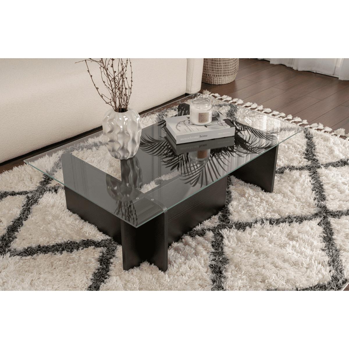 COUCHTISCH mit Tischplatte aus gehärtetem Glas 105/65/30 cm - Eichefarben, Holzwerkstoff (110/65/30cm) - Calicosy