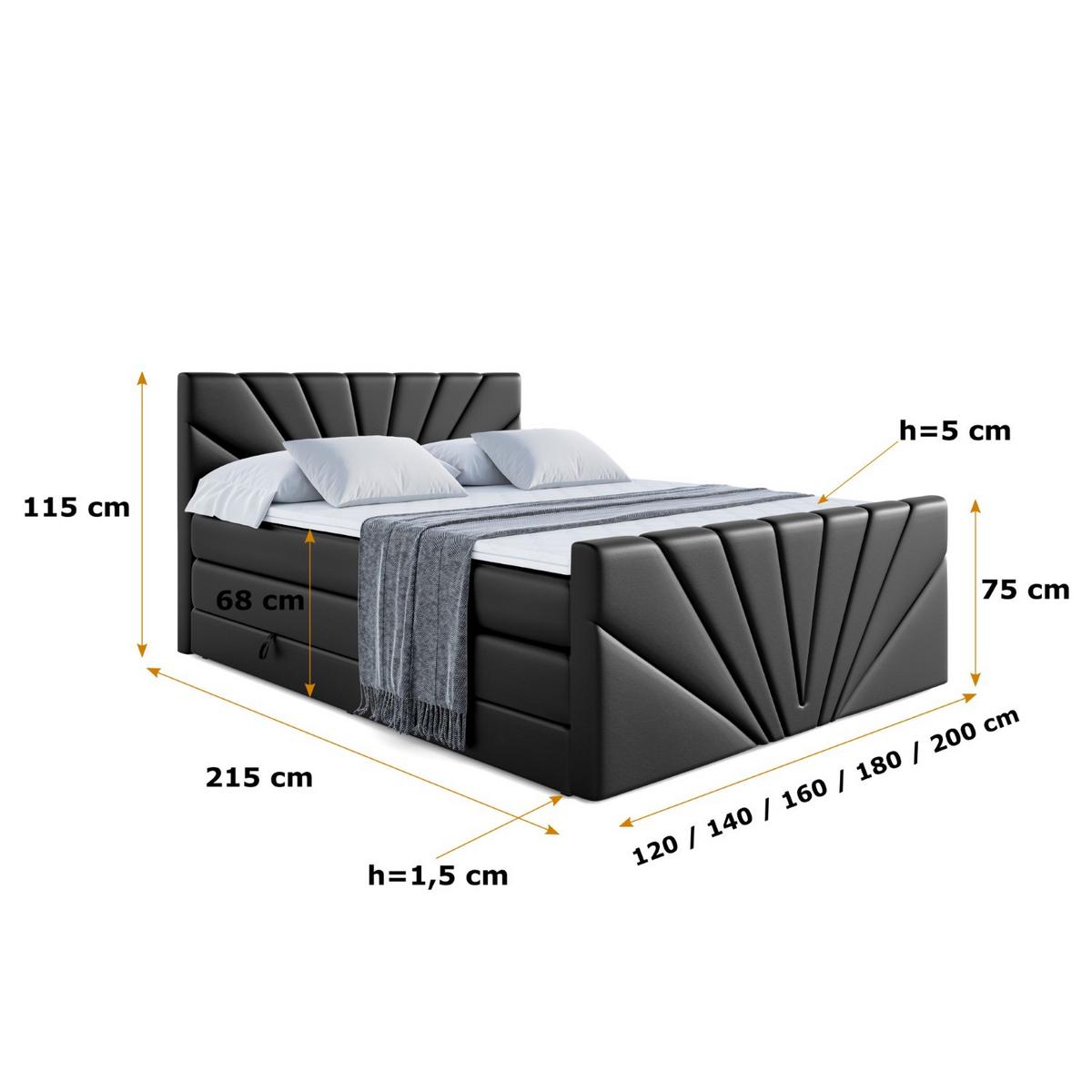 BOXSPRINGBETT MILTIO-Z KING - 140x200 - H3/H4 - Schwarz Hochglanz - Schwarz Hochglanz, Holzwerkstoff (140/200cm) - ALTDECOR