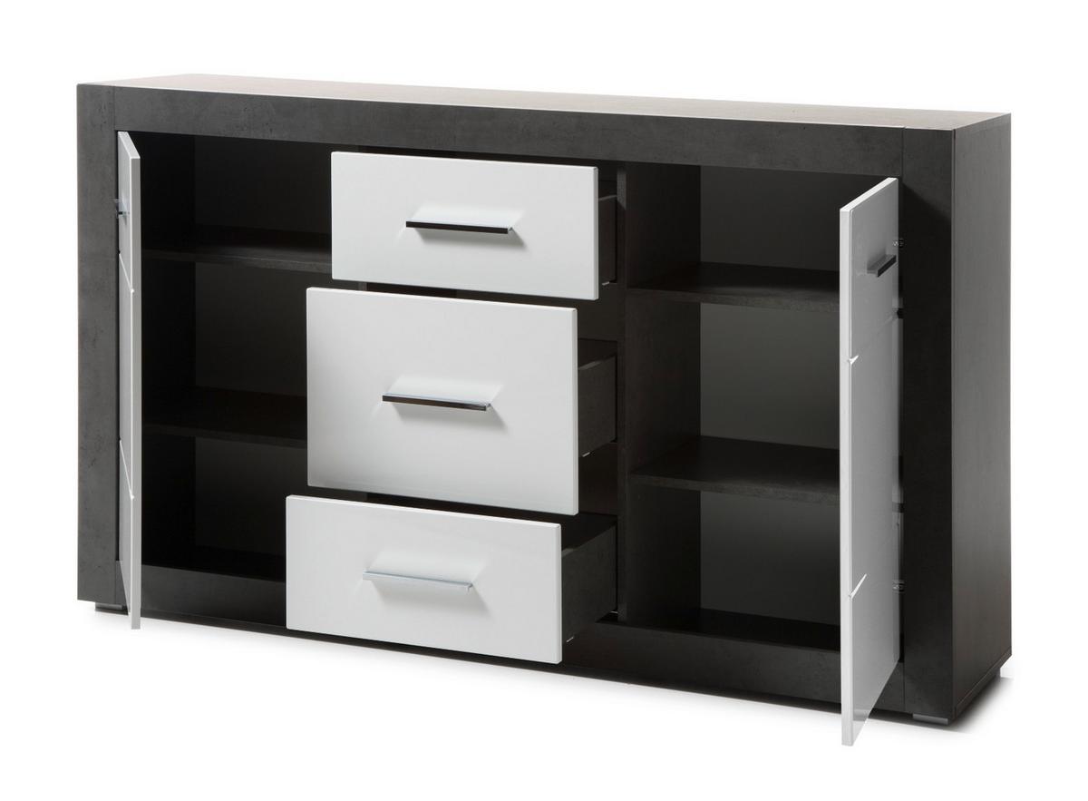 SIDEBOARD weiß Hochglanz, grau Stone 164 cm, Kommode mit viel Stauraum - Chromfarben/Weiß Hochglanz, Holzwerkstoff/Kunststoff (164/97/42cm) - Furn.Design
