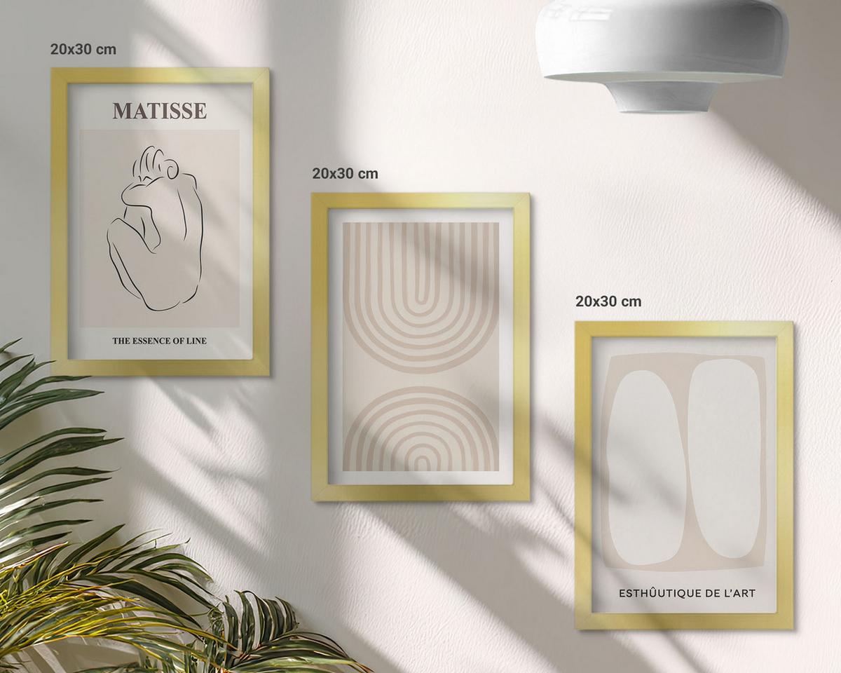 BILDER SET 3er Set - 20x30 cm Goldrahmen - Stilvolle minimalistische Linien - Goldfarben, Kunststoff (20/30cm) - TULUP