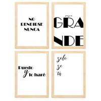 POSTER Set mit 4 Nachdenken TypografieStil A3 Rahmen aus hellem Holz - Beige, Papier (29.7/3cm) - Nacnic