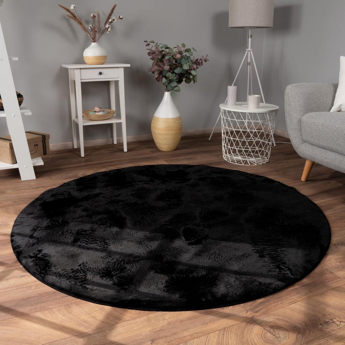 KURZFLORTEPPICH, einfarbig, aus Polyester, Schwarz, Ø 80 cm - Schwarz, Textil (80/80cm) - KADIMA DESIGN