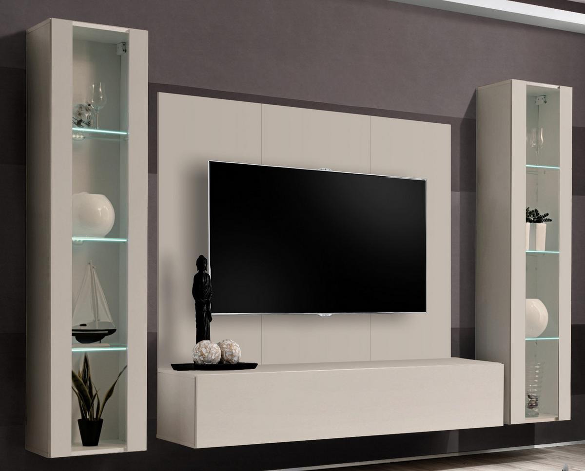WOHNWAND Kaschmir 4-teilig 260 cm hängend, Schrankwand mit LED-Beleuchtung - Kaschmir, Glas/Holzwerkstoff (260/170/40cm) - Inn.Furn